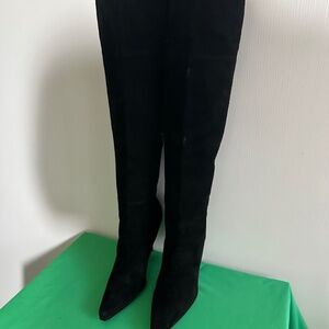 Via Spiga sexy over the knee black suede boots back button detail (defects! )